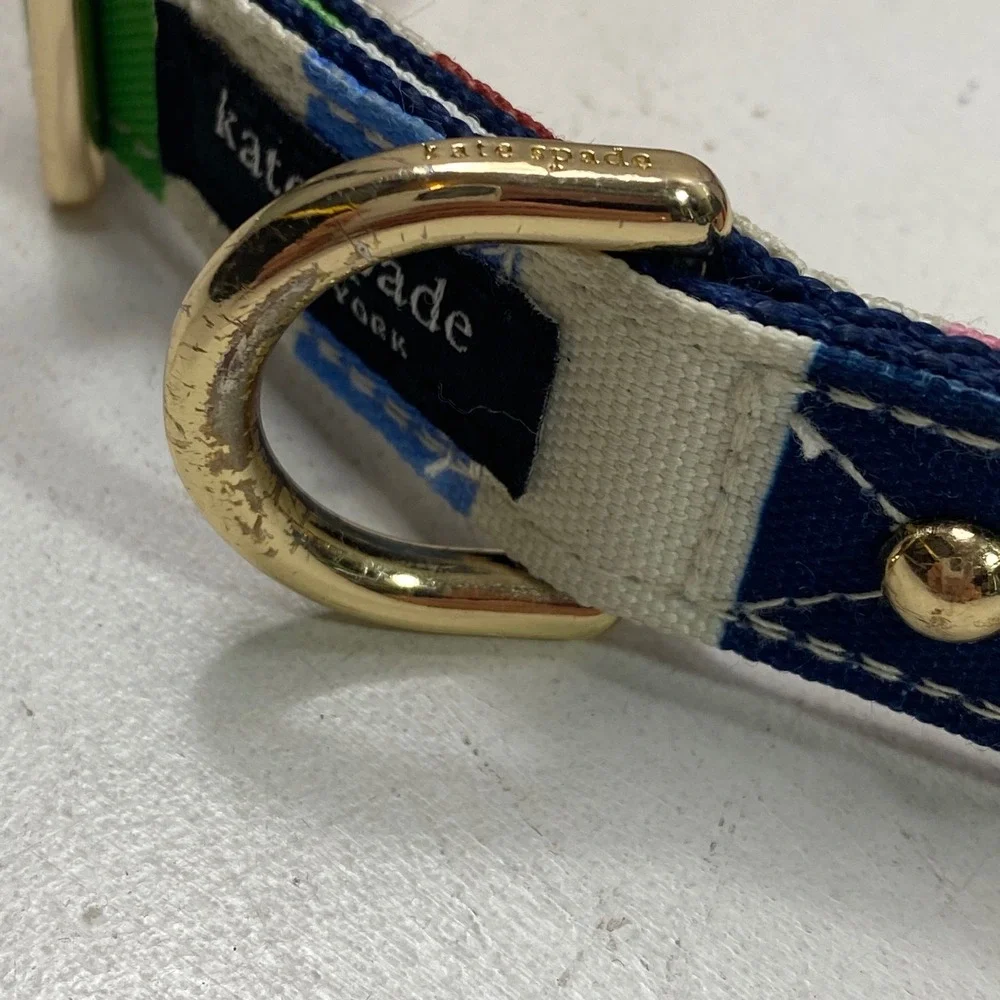Kate Spade New York Adventure Stripe L/XL Dog Collar Gold Hardware